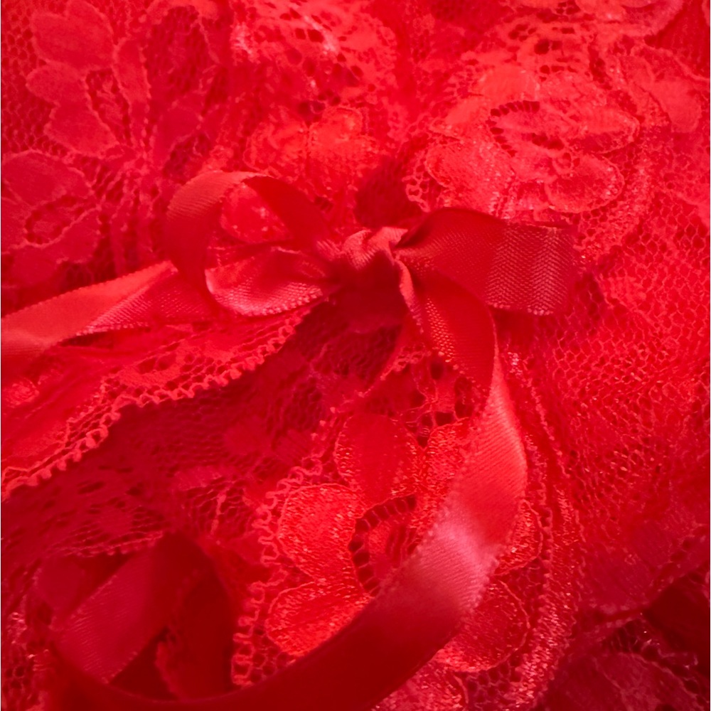 Soft & Smooth--light & sheer red lace robe, 3/4 length, long sleeves